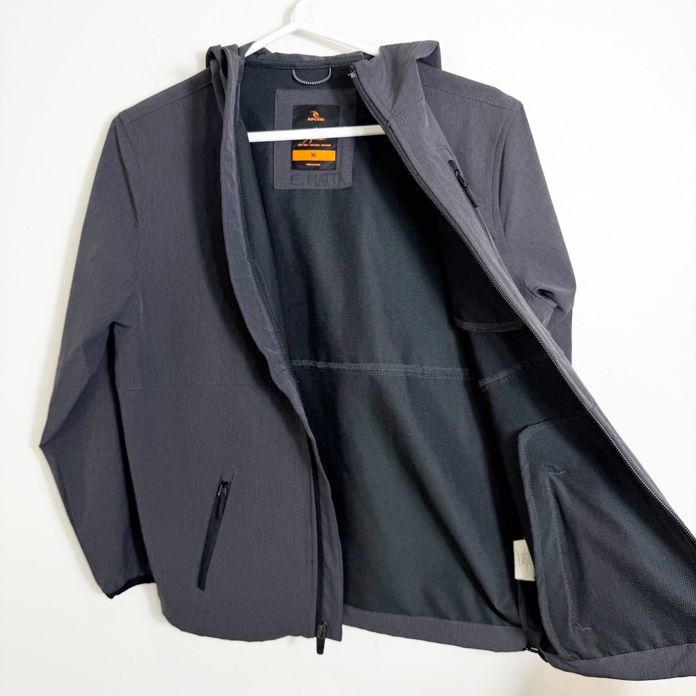 Rip Curl Anti-Series Jacket Boys Medium Charcoal Grey Hooded Full Zip Windbreakr - Picture 4 of 4